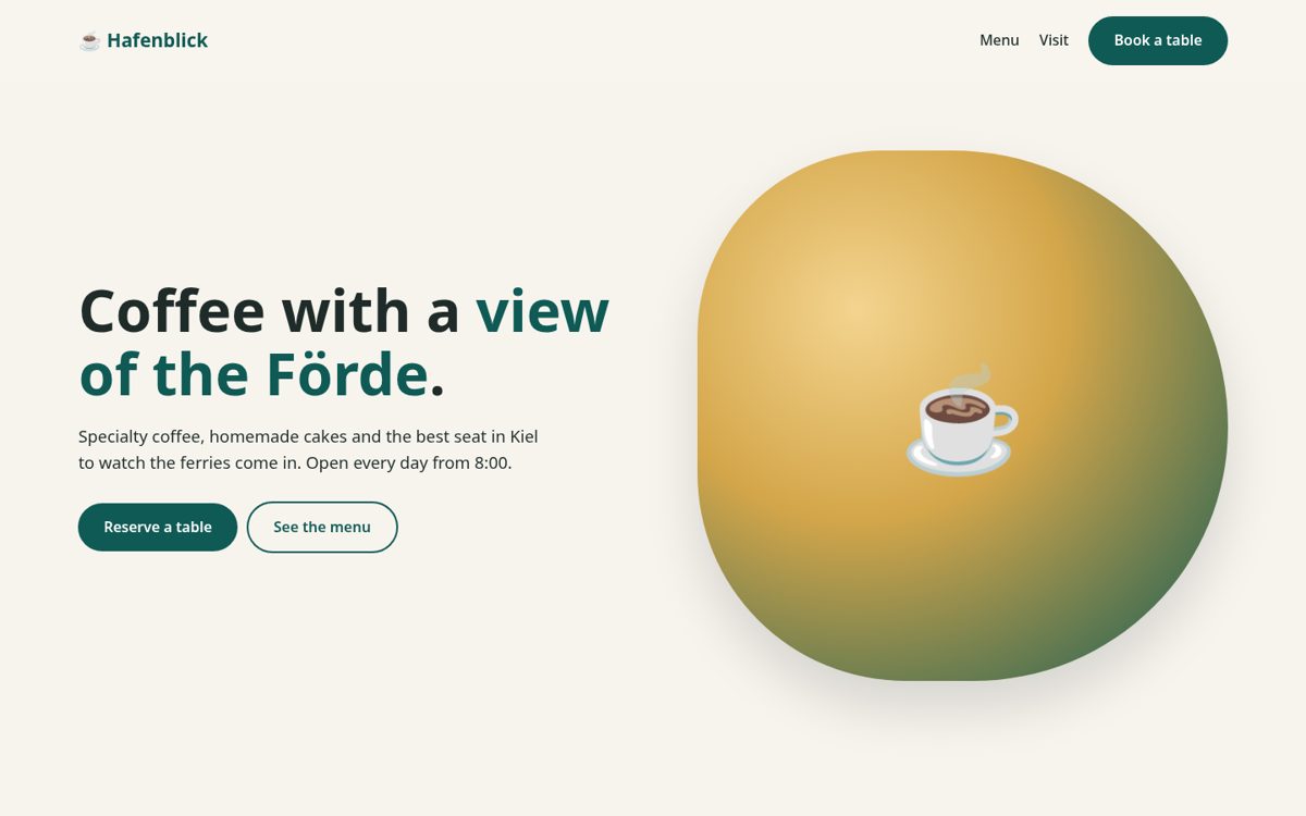Kiel café landing page